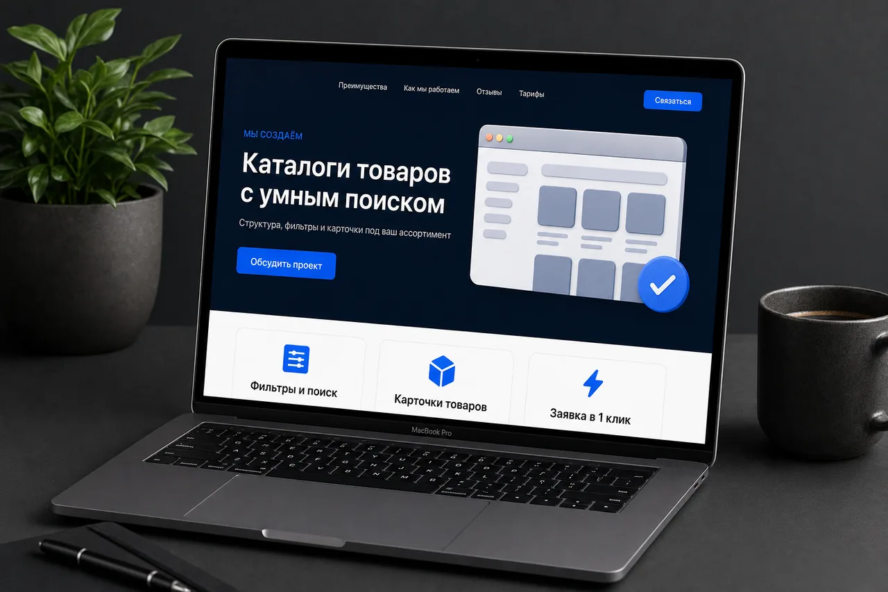 Разработка сайта-каталога — макет сайта на экране ноутбука