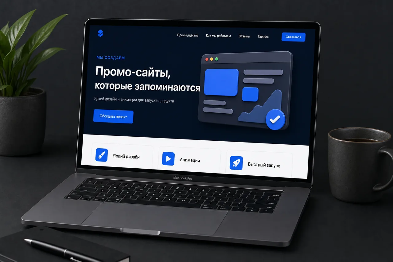 Разработка промо-сайта — макет сайта на экране ноутбука